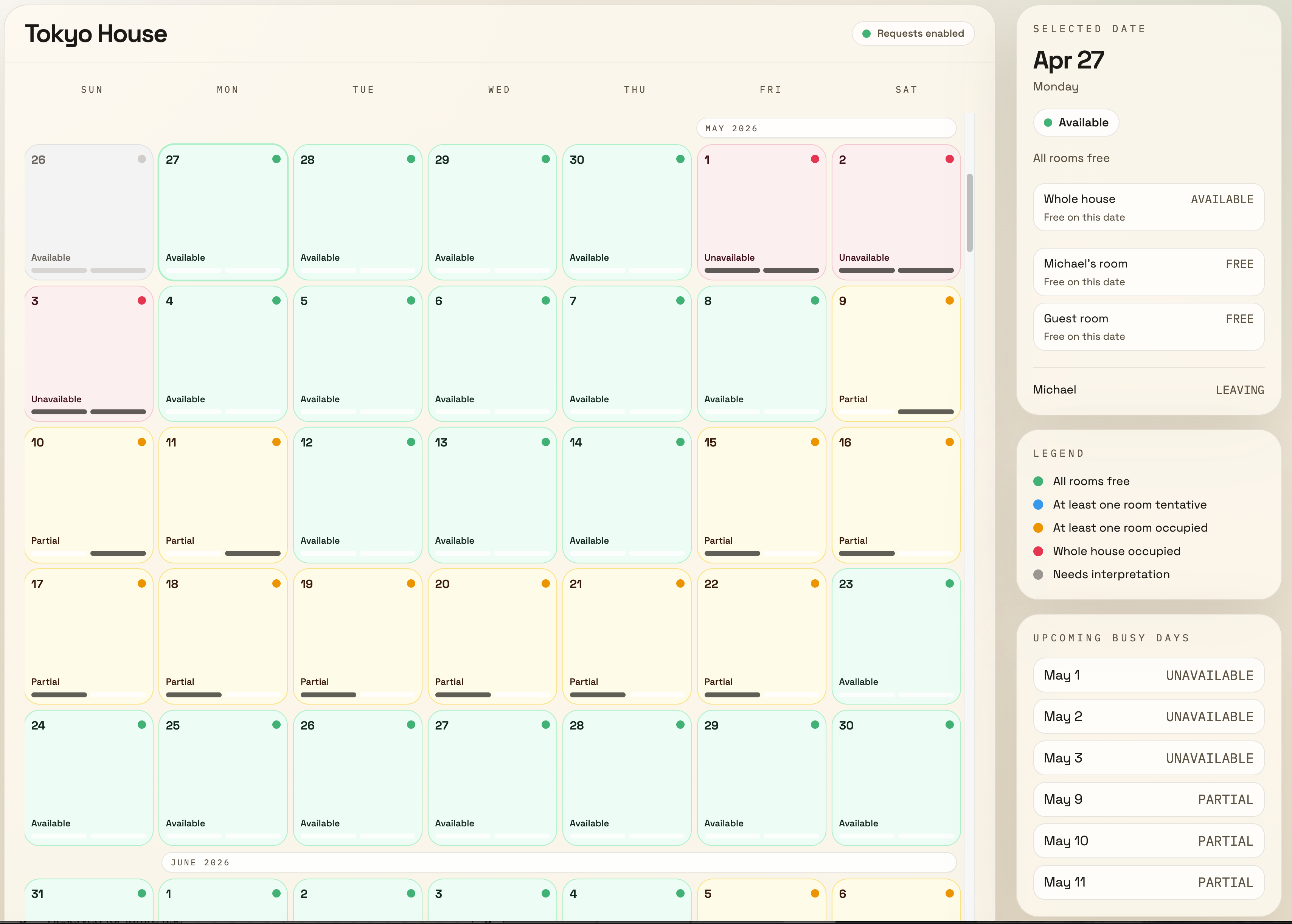 house-calendar screenshot